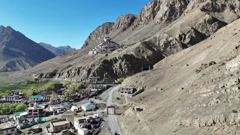 Key Monastery Perched on Mountain in Spiti Valley Himachal Pradesh Stock Footage 329332034