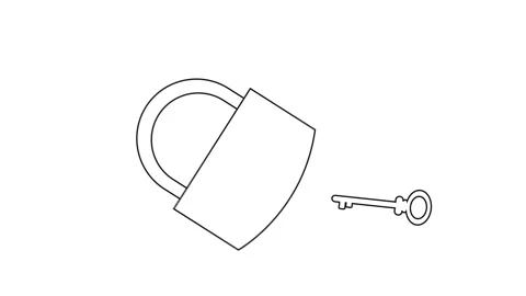 Key moving to unlock a padlock in a simple line drawing animation Vídeos de archivo 341116001