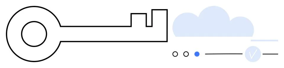 Key next to cloud and circular nodes representing secure access to cloud stor Stock Illustration