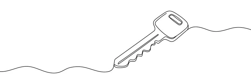 Key one line continuous drawing. Home key continuous one line illustration. V Stock Illustration