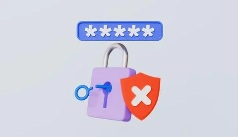 Key with padlock and red shield with cross mark, password verification Stock Illustration