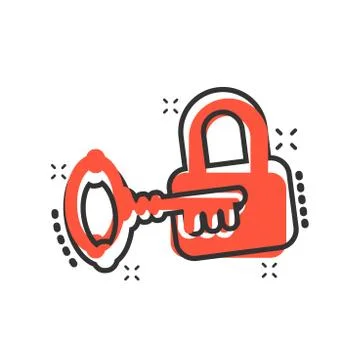 Key with padlock icon in comic style. Access login vector cartoon illustratio Stock Illustration