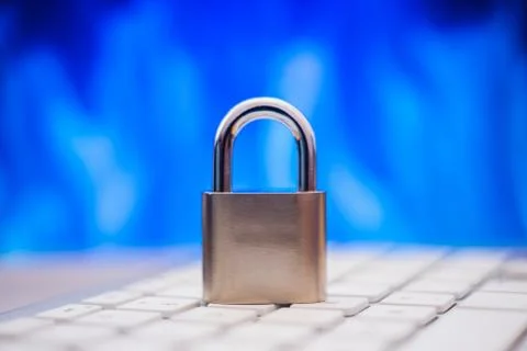 Key padlock on keyboard, internet access. Stock Photos