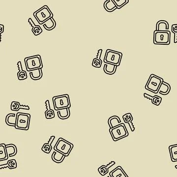 Key padlock line seamless pattern Stock Illustration