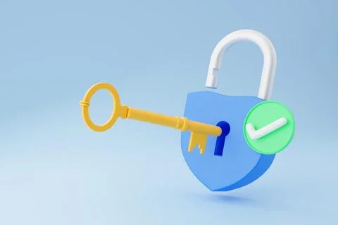 Key with padlock protection shield. Safety and privacy personal data securi.. Illustrazione stock