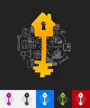 Key paper sticker with hand drawn elements 스톡 일러스트