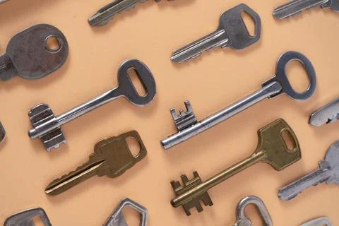 Key pattern. Background from different old keys. view from above. Stock Photos