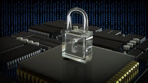 The Key on PCB board for IT security concept 3d Rendering. 库存插图