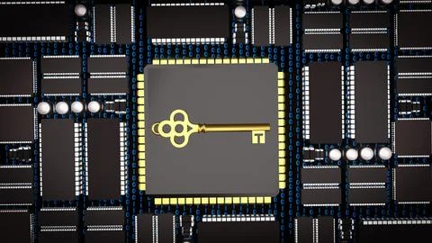 The Key on PCB board for IT security concept 3d Rendering. Stock Photos
