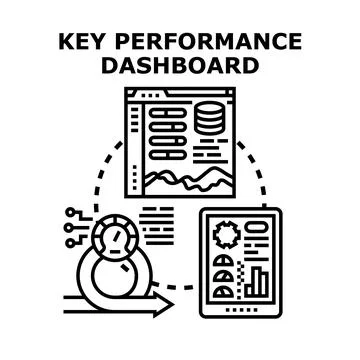 Key performance dashboard process analyzing business data Stockillustratie