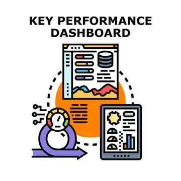 Key performance dashboard process analyzing business data Stock Illustration