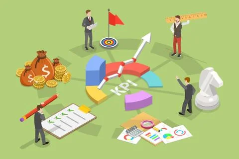 Key performance indicator flat isometric vector concept. Stock Illustration