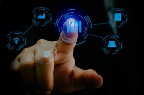 Key Performance Indicator KPI.businessman touch icon digital screen interface Stock Photos