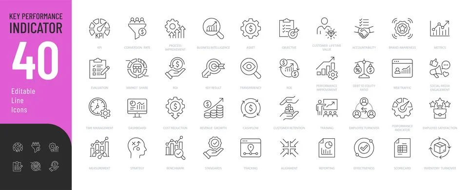 Key Performance Indicator Line Editable Icons set. Stock Illustration
