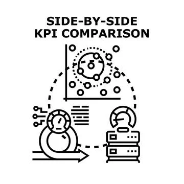 Key performance indicator side by side comparison illustrating data analysis Stock Illustration