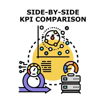 Key performance indicator side by side comparison illustrating data analysis Stock Illustration