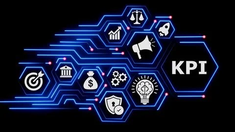 Key performance indicators concept with business analytics art. Illustrazione stock