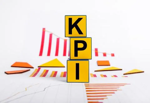 Key performance indicators. Failure in objectives achievement. Cubes with KPI Stock Photos