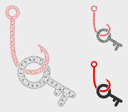 Key Phishing Hook Vector Mesh 2D Model and Triangle Mosaic Icon Stockillustratie