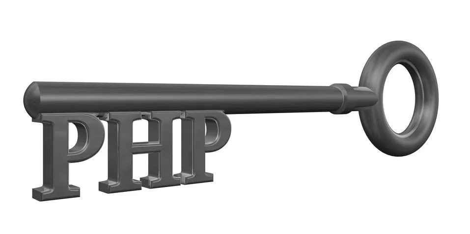 Key with php tag - 3d illustration Stock-Illustration