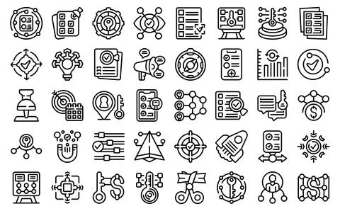 Key points icons set outline vector. Path process Stock Illustration