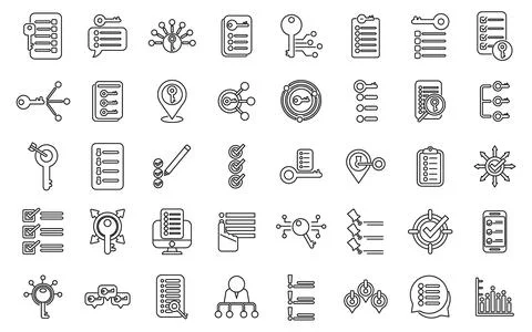 Key points icons set outline vector. Path process Stock Illustration