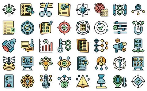 Key points icons set vector flat Stock Illustration