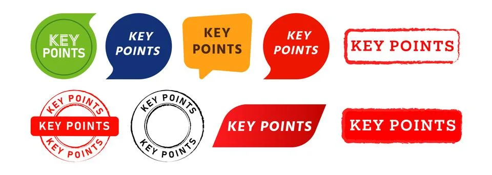 Key points rectangle circle stamp and speech bubble label sticker sign mark Stock Illustration
