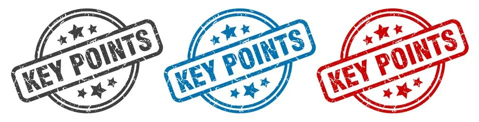 Key points stamp. key points round isolated sign. key points label set Stock Illustration