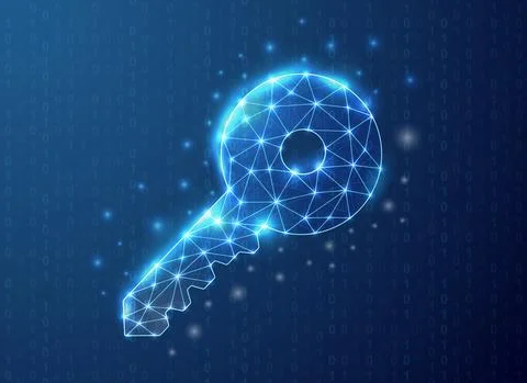 Key polygonal symbol with blue binary code background. Security concept design Stock Illustration