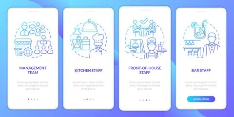 Key positions in restaurant blue gradient onboarding mobile app screen Ilustração Stock