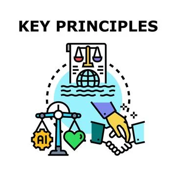 Key principles regulating artificial intelligence ethics and global sustain.. Stock Illustration