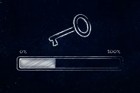Key with progress bar, keywords suggesting tools Stock Illustration