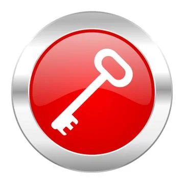 Key red circle chrome web icon isolated. Ilustración de archivo