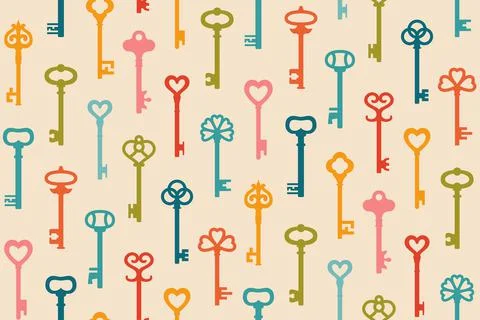 Key retro seamless pattern old boundless fabric wallpaper vintage repeat Stock Illustration