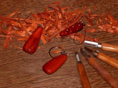 Key ring mahogany solid wood Stock Photos