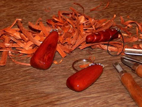 Key ring mahogany solid wood Stock Photos