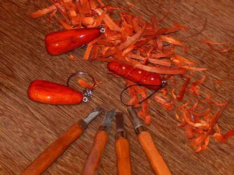 Key ring mahogany solid wood Stock Photos