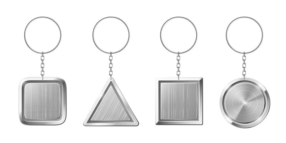 Key ring with silver pendant holder. Blank keychain with ring for keys. Iso.. Stock-Illustration