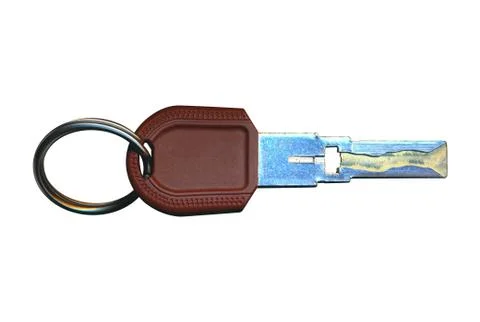Key on ring, toned in blue, isolated on white Stock Photos