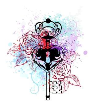 Key with roses Stock Illustration