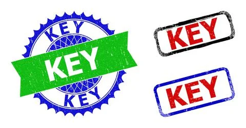 KEY Rosette and Rectangle Bicolor Stamp Seals with Scratched Surfaces Stock Illustration