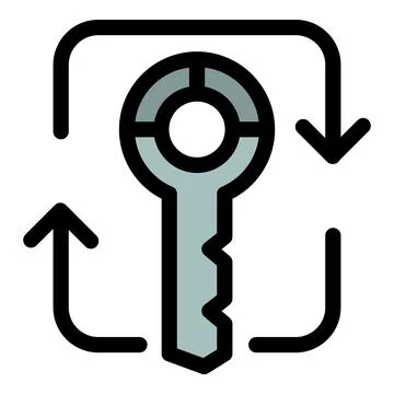 Key rotating inside square with up and down arrows representing encryption .. Stock Illustration