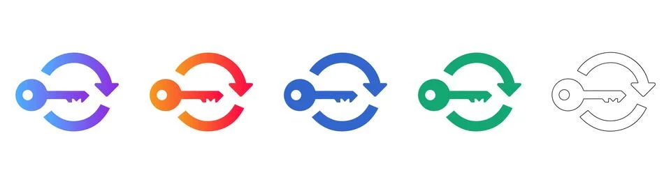 Key Rotation Security Icons Set Stock Illustration