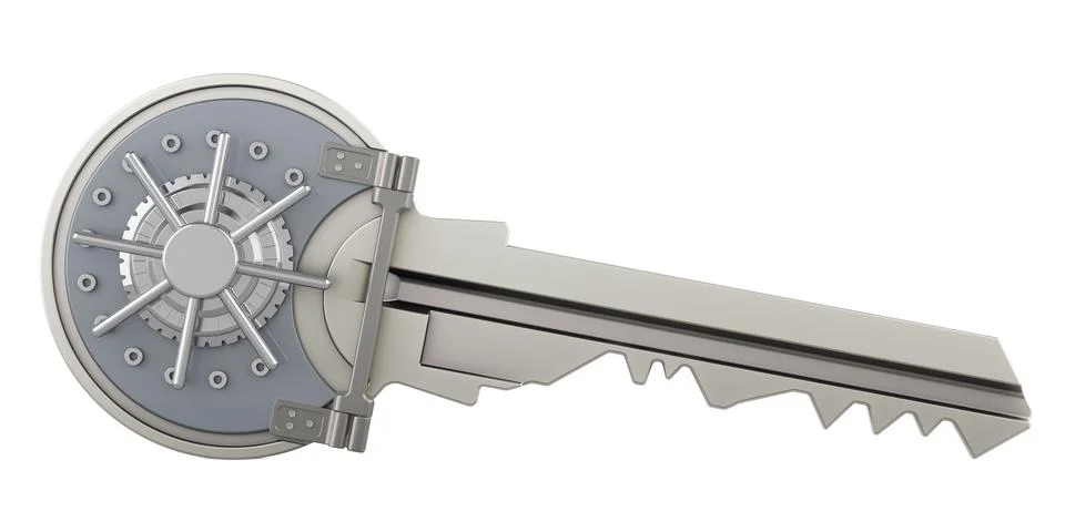 Key with safe combination lock. Security and protect, concept. 3D rendering イラスト素材