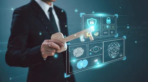 Key scan digital biometric sensor. Cybersecurity scanner technology concept.  Stock Photos