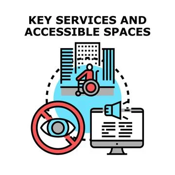Key services and accessible spaces for people with disability Stock Illustration