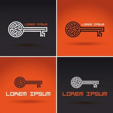 Key shaped labyrinth, maze logo design Stock Illustration