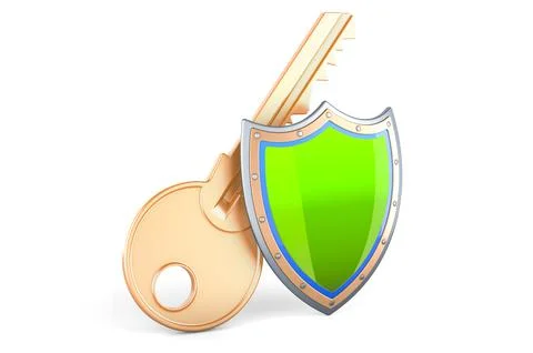 Key with shield, 3D rendering Stock Illustration