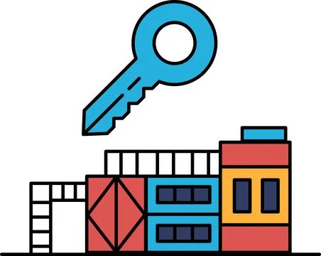 A key is shown above a building Ilustración de archivo